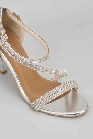Silver Ananya Edit Textured Heels Sandals