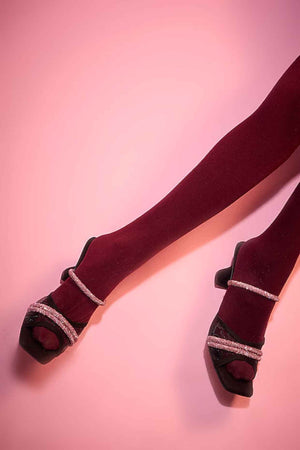 Black Vegan Leather Pink Rhinestone Embellished Square-Shaped Heels