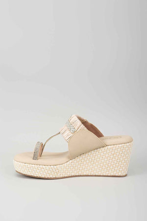 Beige Open Toe Slip-on closure Kohlapuri Wedge