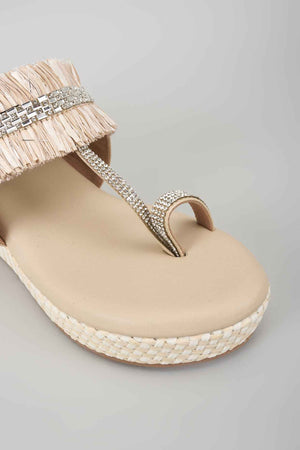 Beige Open Toe Slip-on closure Kohlapuri Wedge