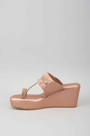Rose Gold Open Toe Slip-on Closure Kohlapuri Wedge