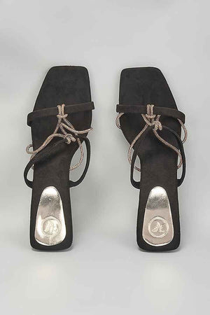 Black & Gold Open Toe Knot Heels