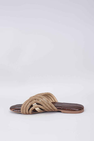 Brown Synthetic & Vegan Diamond Rhinestone Embellished Crocs Flats