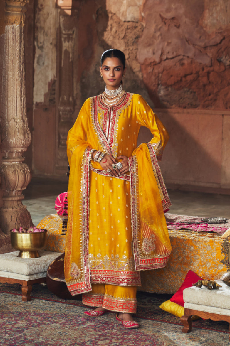 SOBIA - MUSTARD LONG KURTA WITH PALAZZO AND DUPATTA