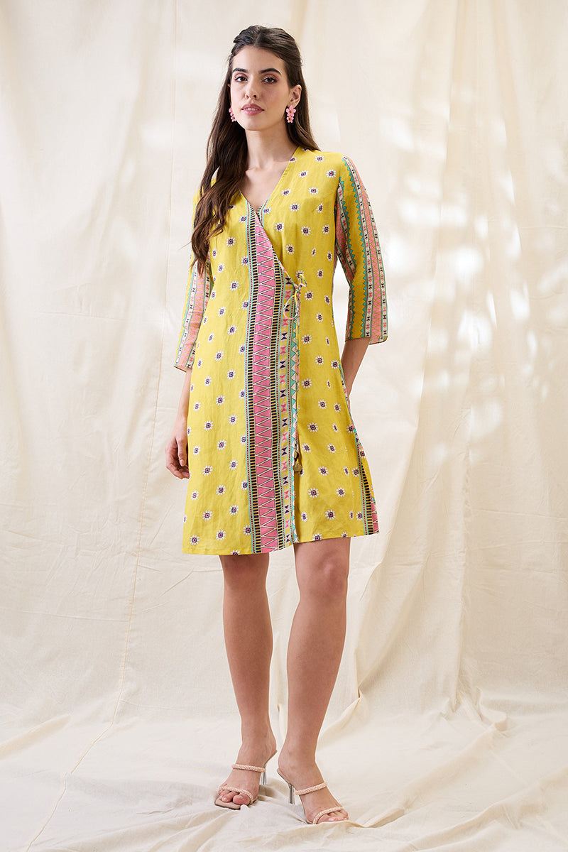 Nooma Printed Fron Overlapped Dress