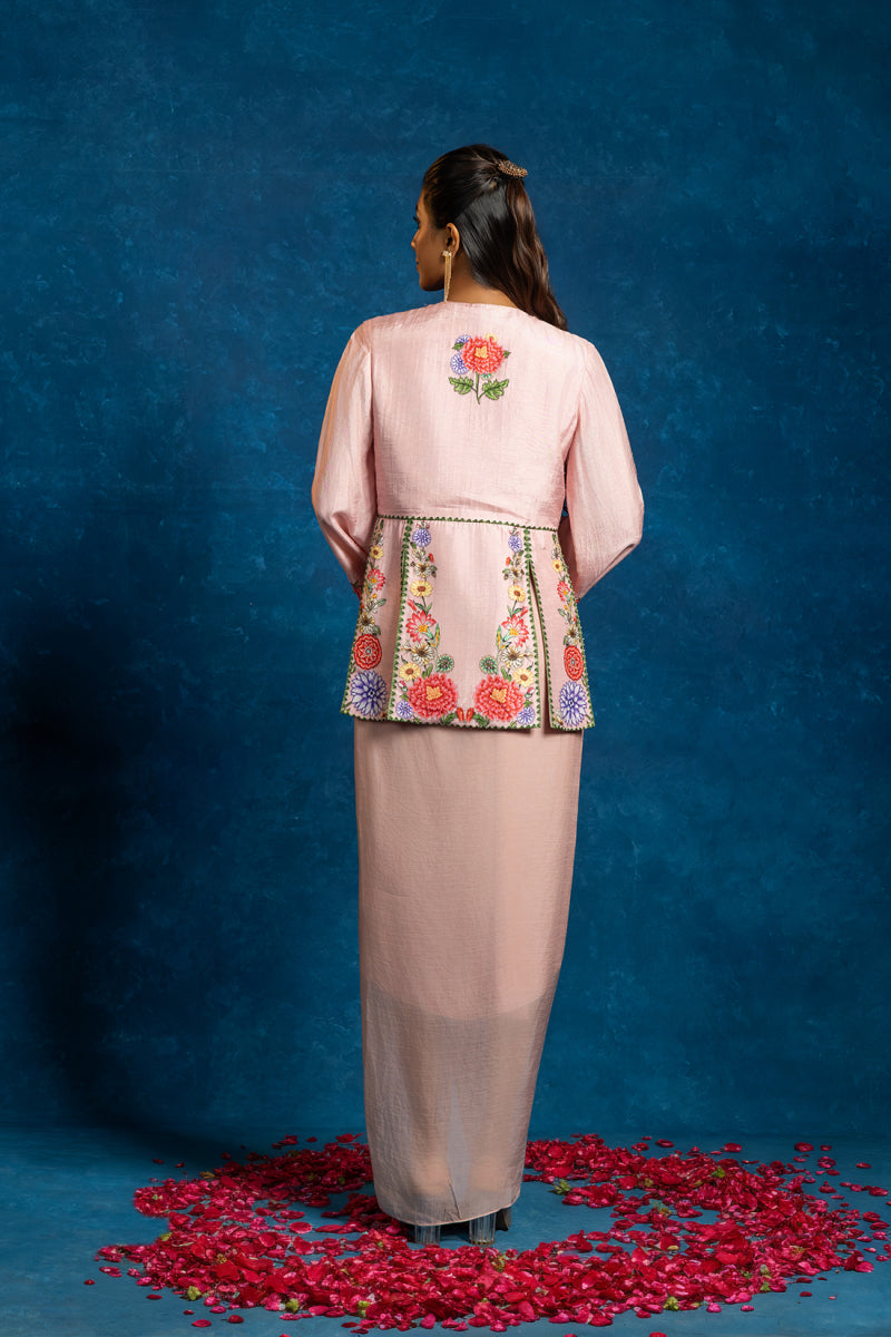 Baghira embellished panelled top with drape skirt