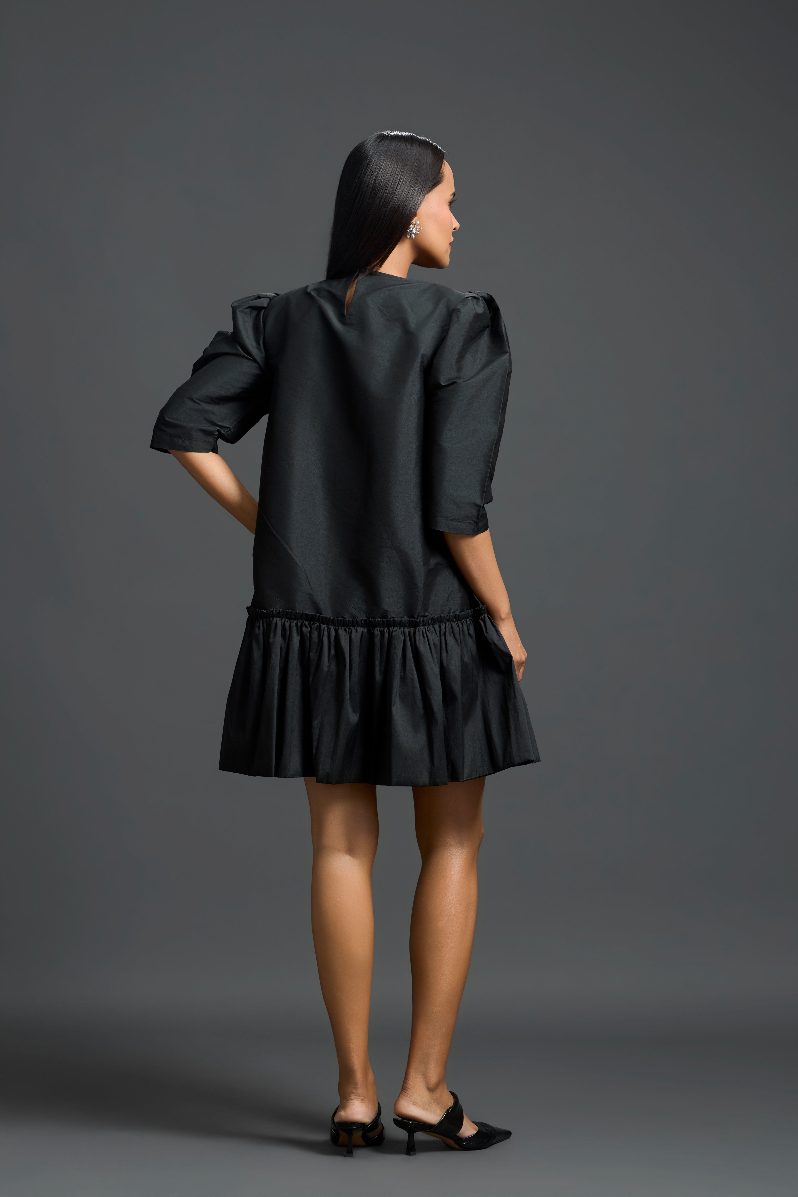 Black Swarovski Floral Bubble Dress