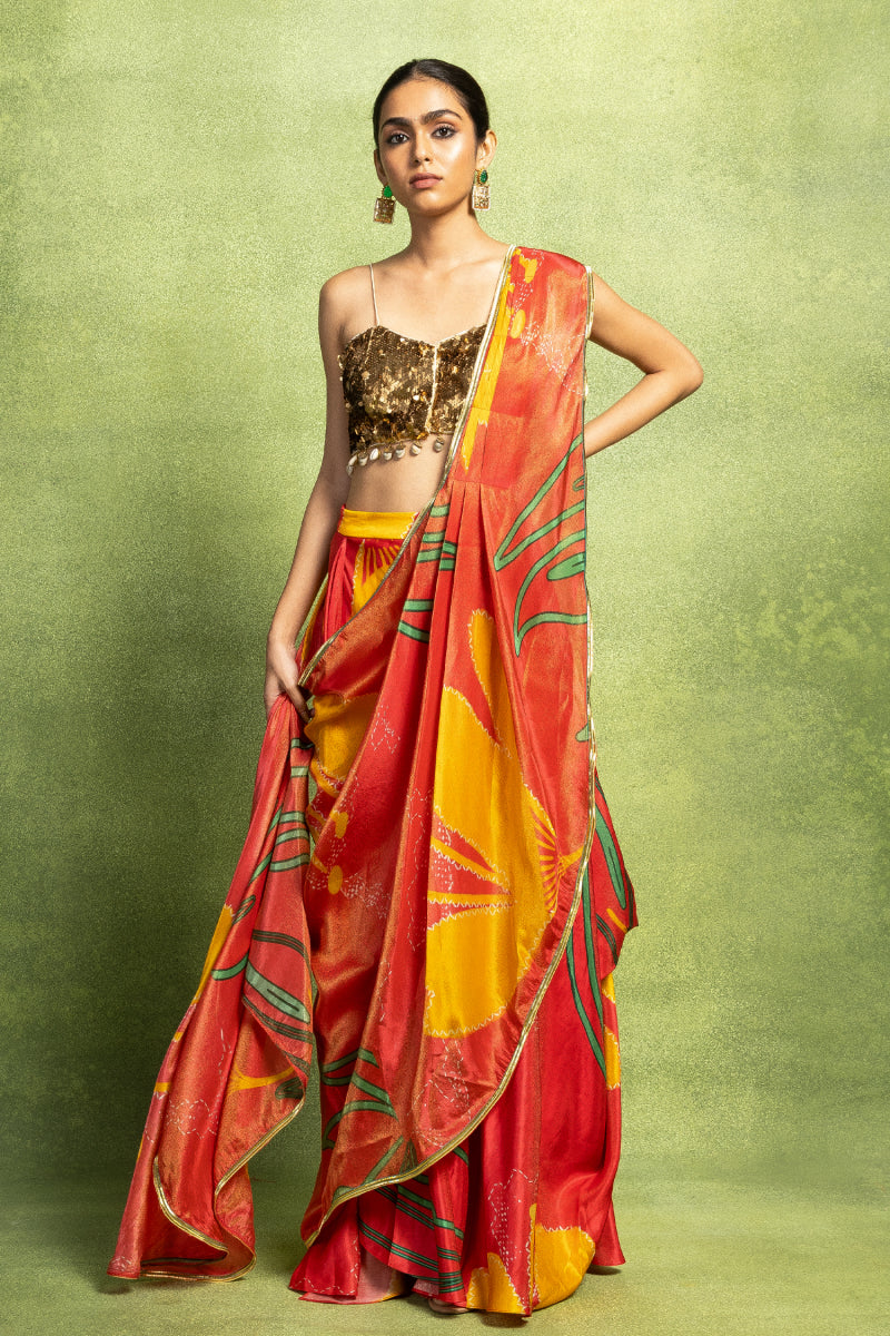 Pre-Stitched Saree with Sequined Blouse