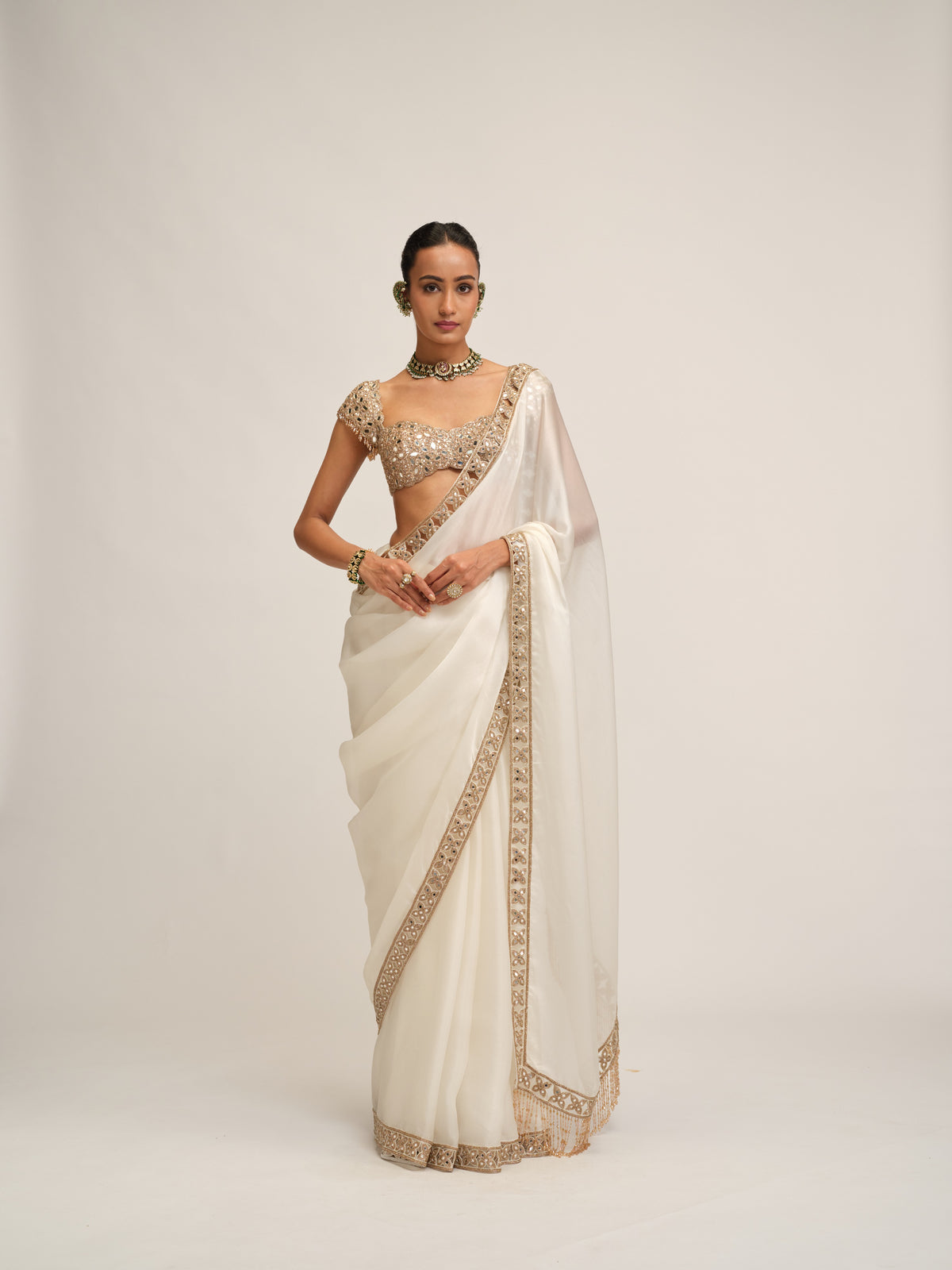 Off White Cutwork Border Saree Set