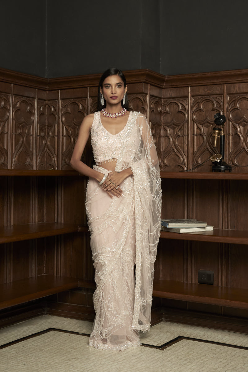 Pink Net Saree
