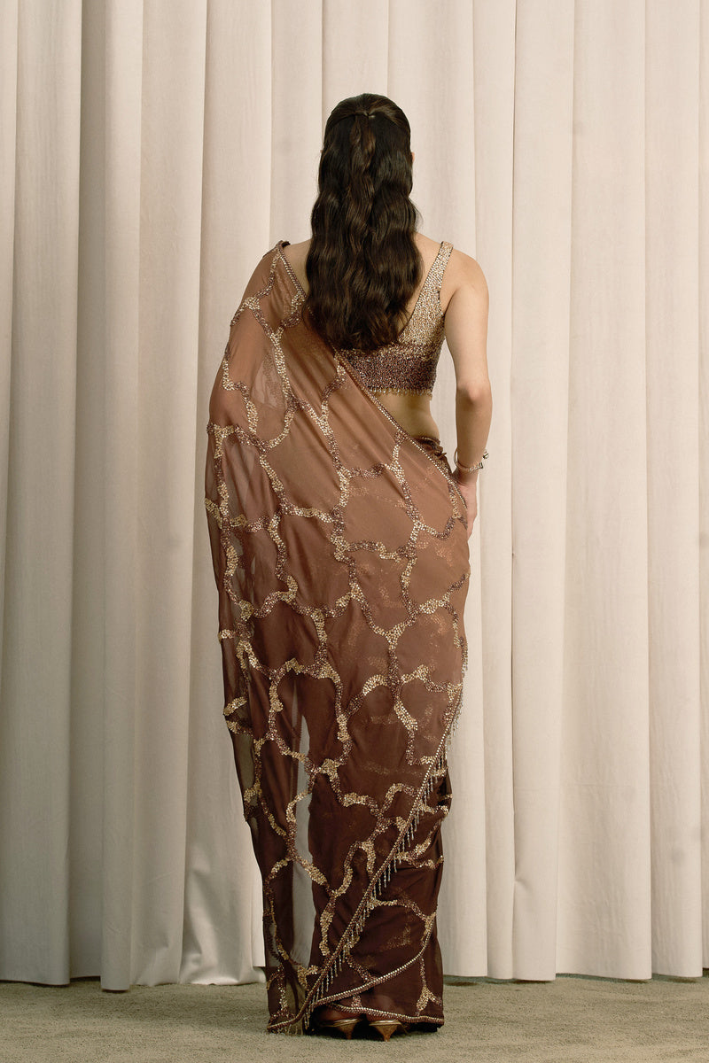BROWN SHADED GEORGETTE SAREE WITH BLOUSE