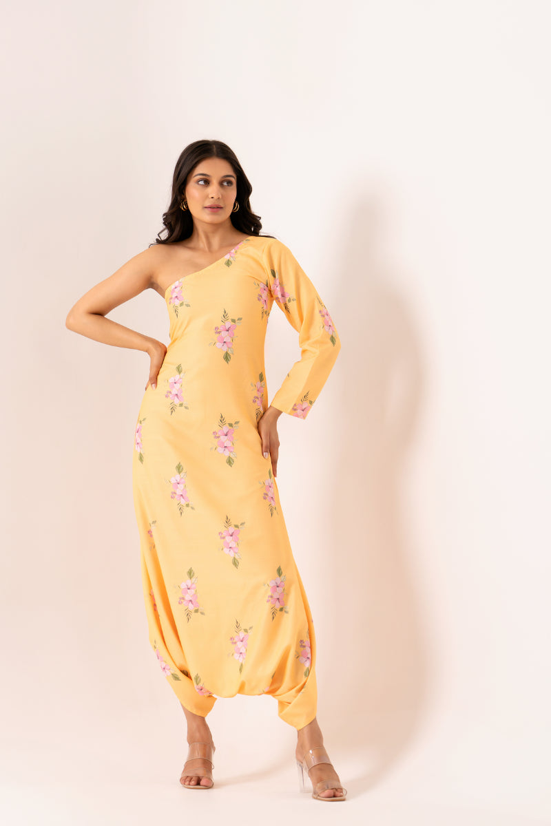 Jasmine Yellow One-Shoulder Dhoti Jumpsuit