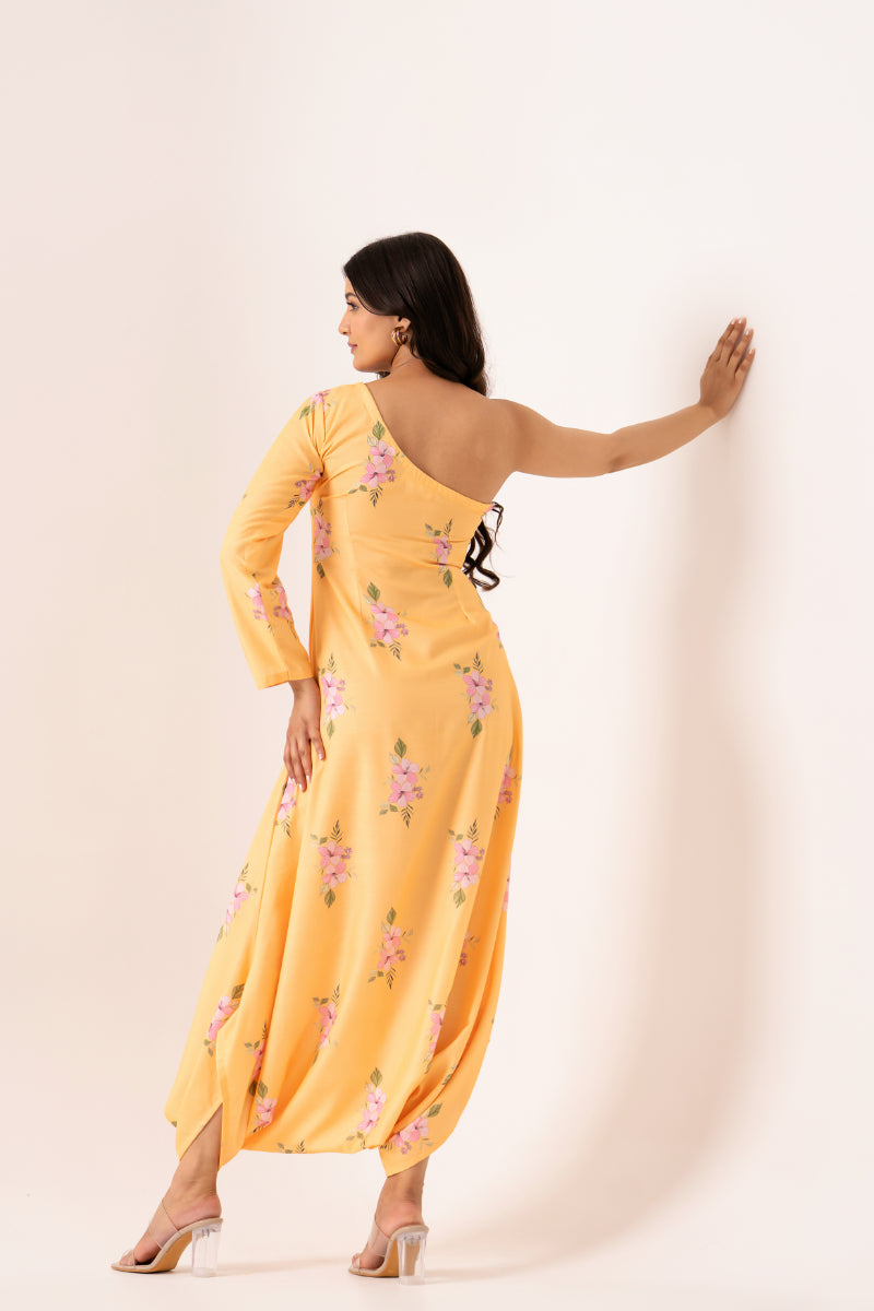 Jasmine Yellow One-Shoulder Dhoti Jumpsuit