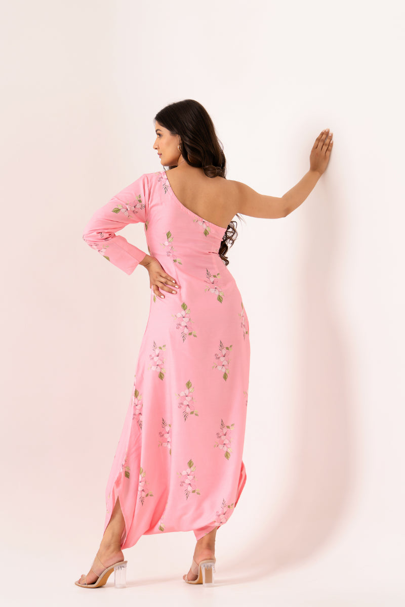 Taffy Pink One-Shoulder Dhoti Jumpsuit