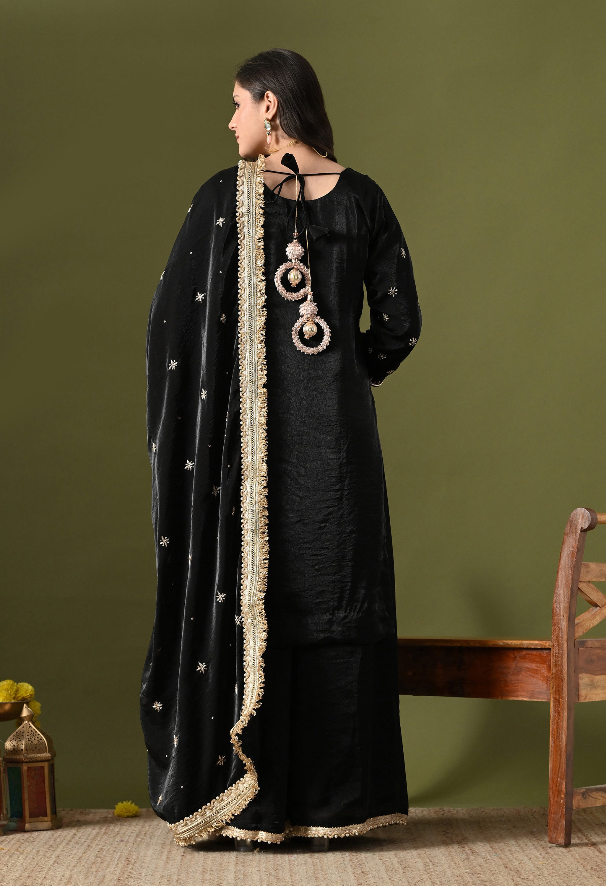 Black Sharara Set In Luxurious Glass Silk