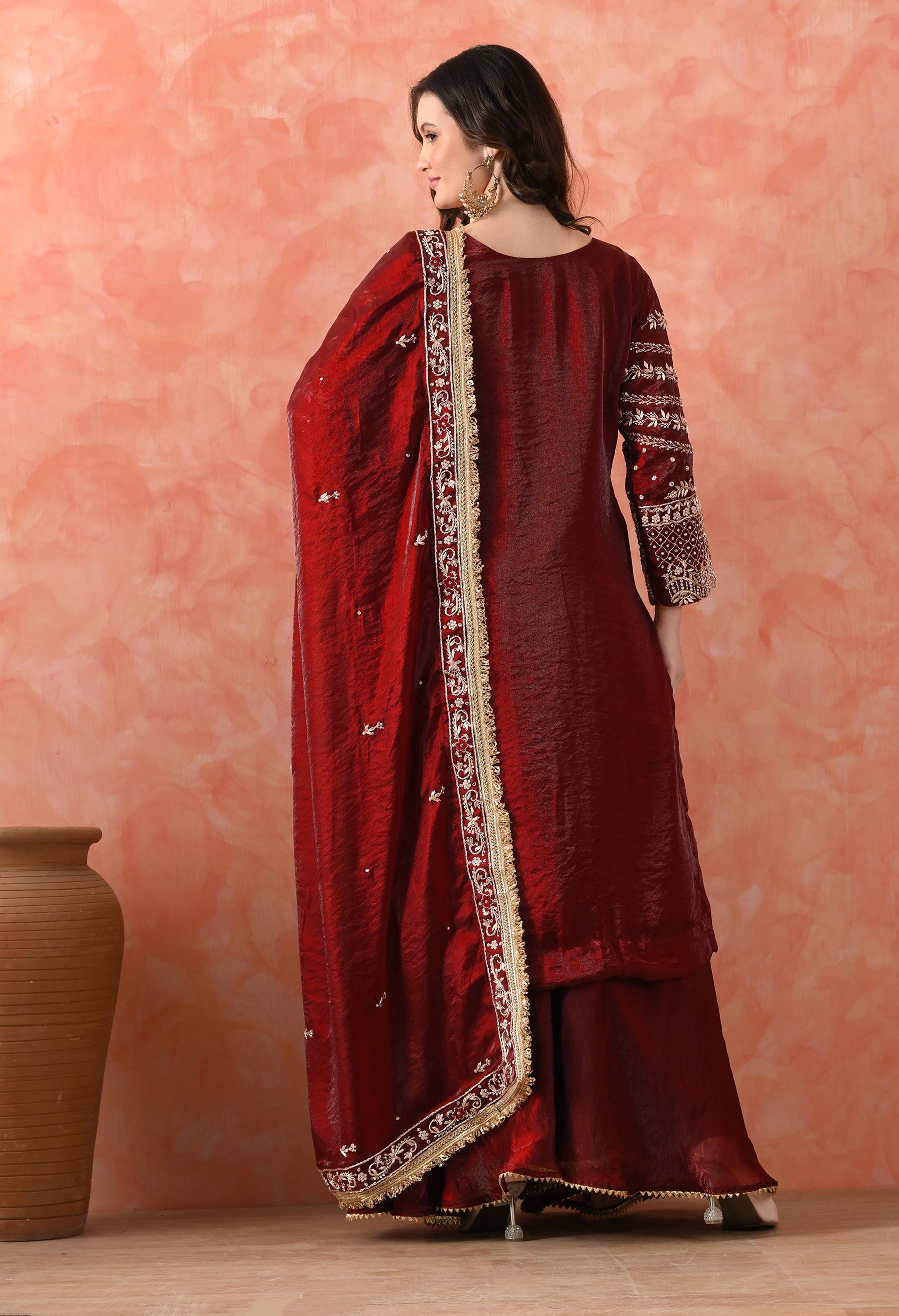 A Rich Maroon Sharara Set