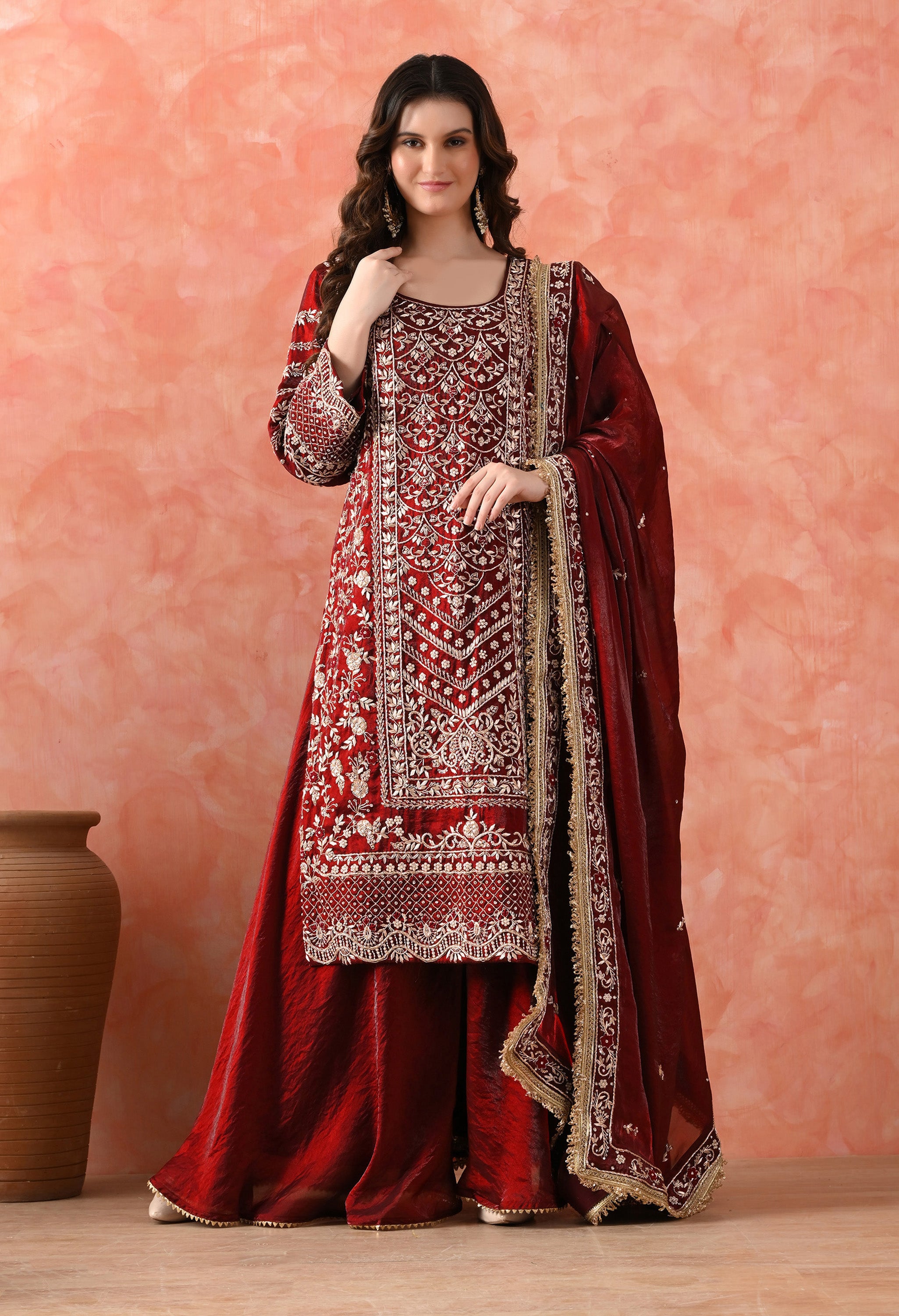 A Rich Maroon Sharara Set