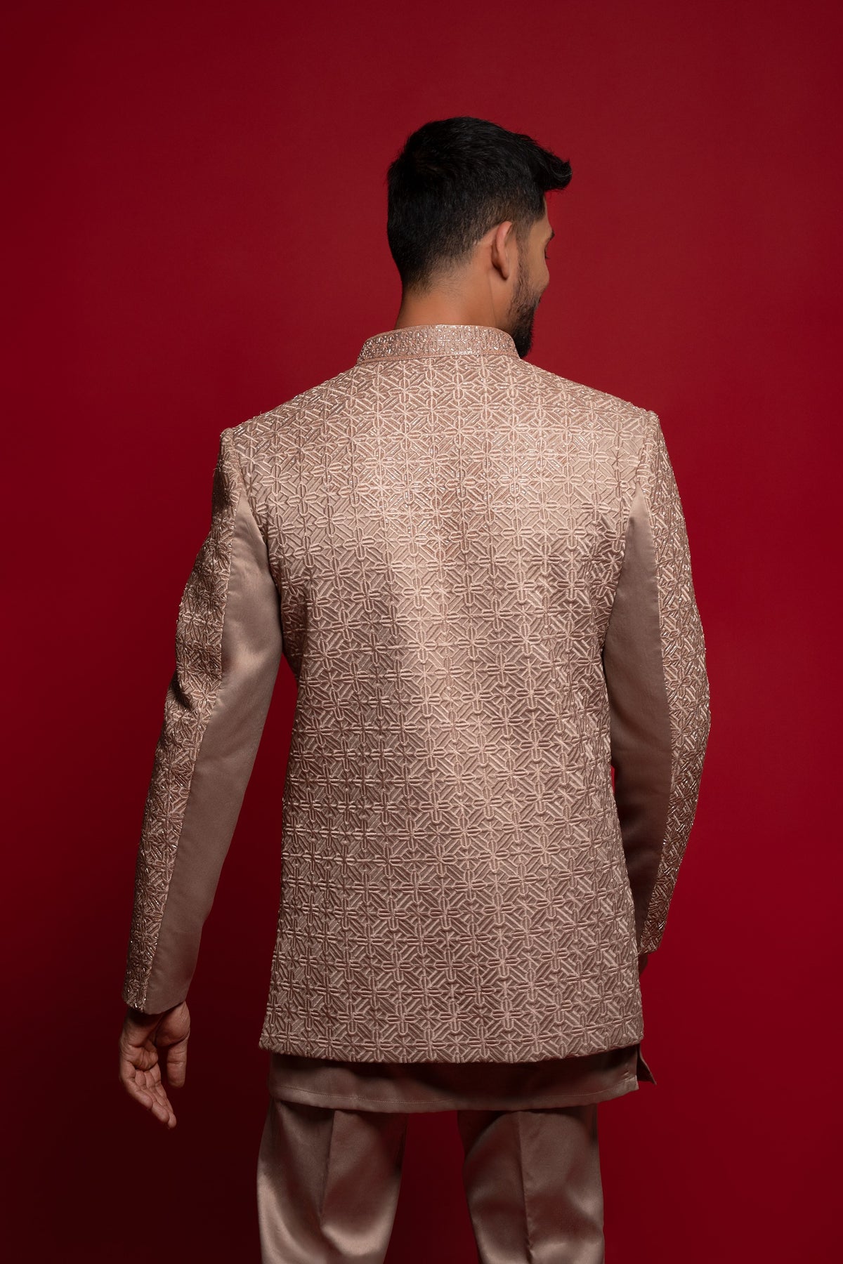 Copper Brown Embroidered Open Jacket Set