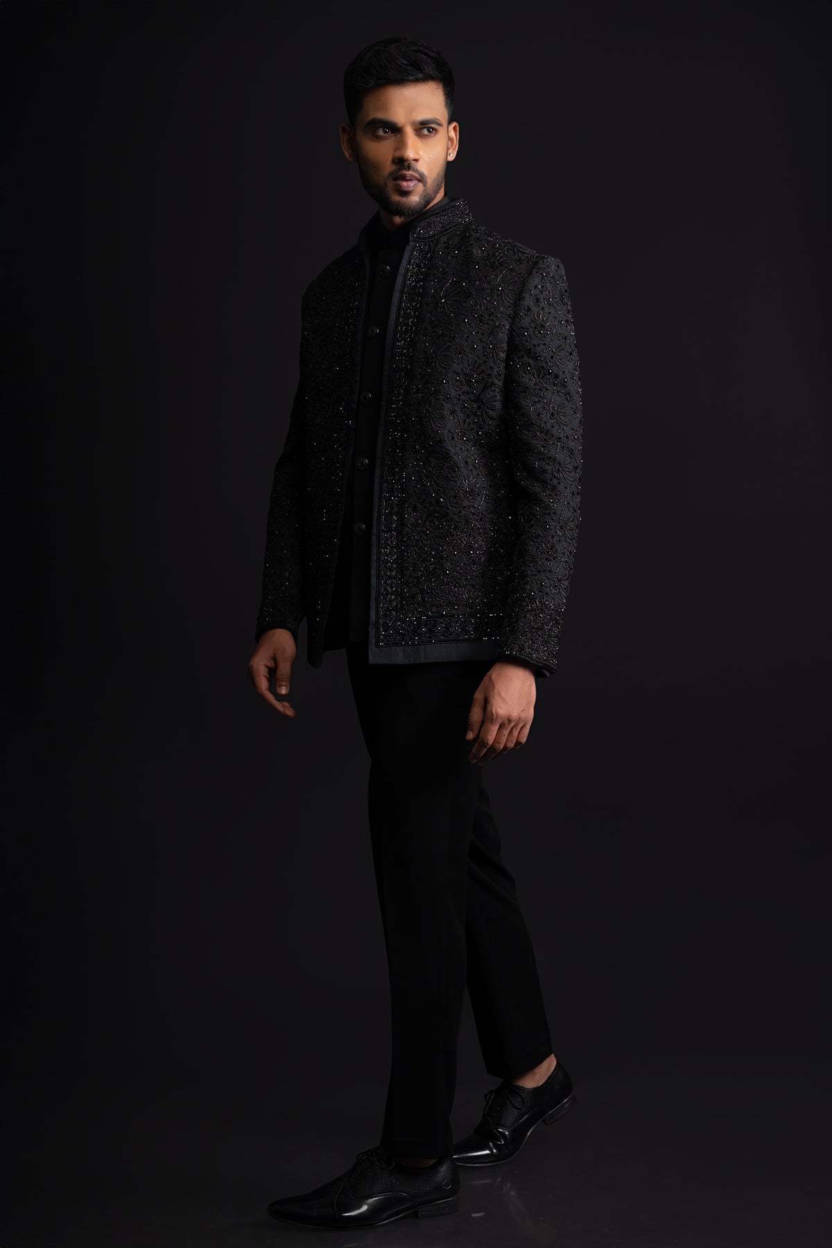 Black Silk Embellished Cocktail Jodhpuri Set