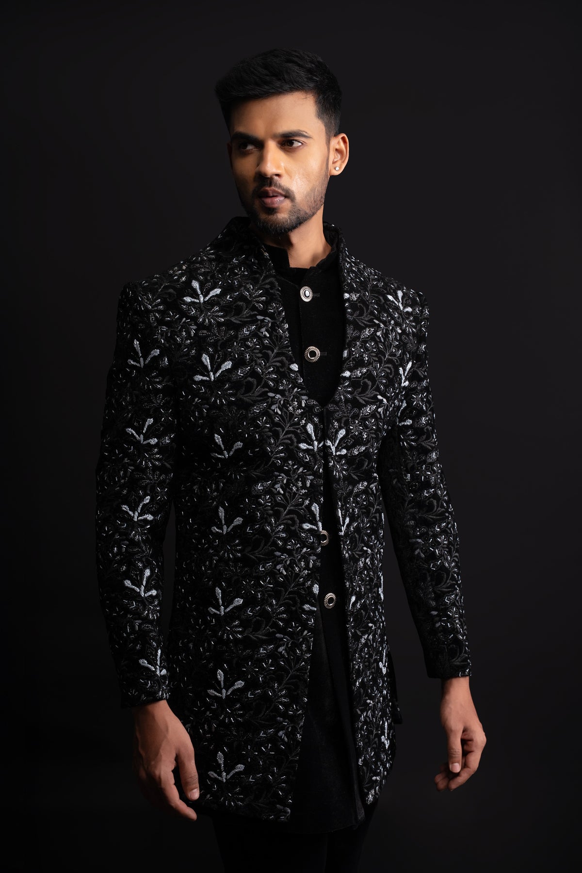 Black Velvet Embroidered Indowestern