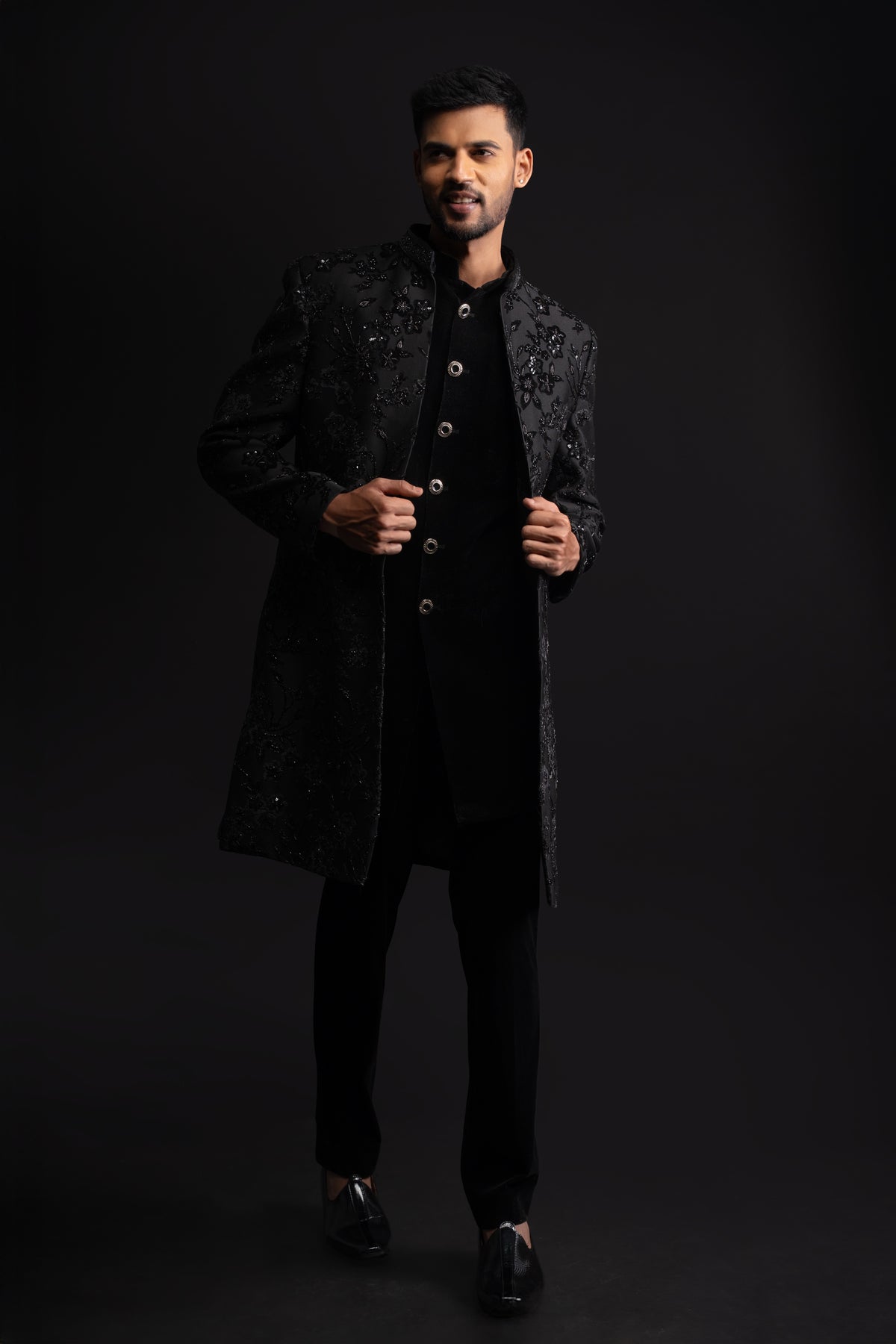 Black Velvet Embroidered Indowestern