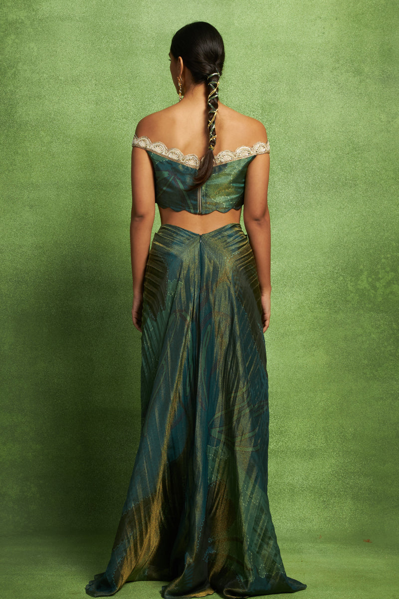 Hand Embroidered Bustier with a Pleated Skirt Set