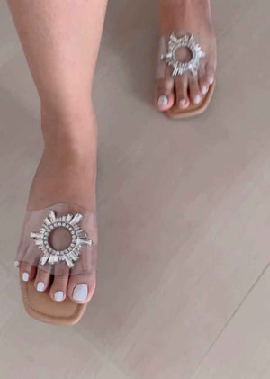 Brown Star Sliders Open - Toe Flats