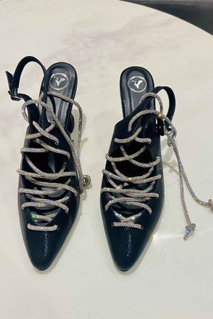 Black Stringy Sneaker Open Toe Heel Sandals