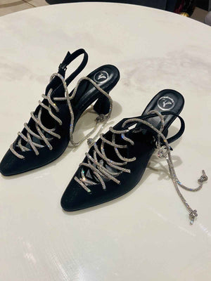 Black Stringy Sneaker Open Toe Heel Sandals