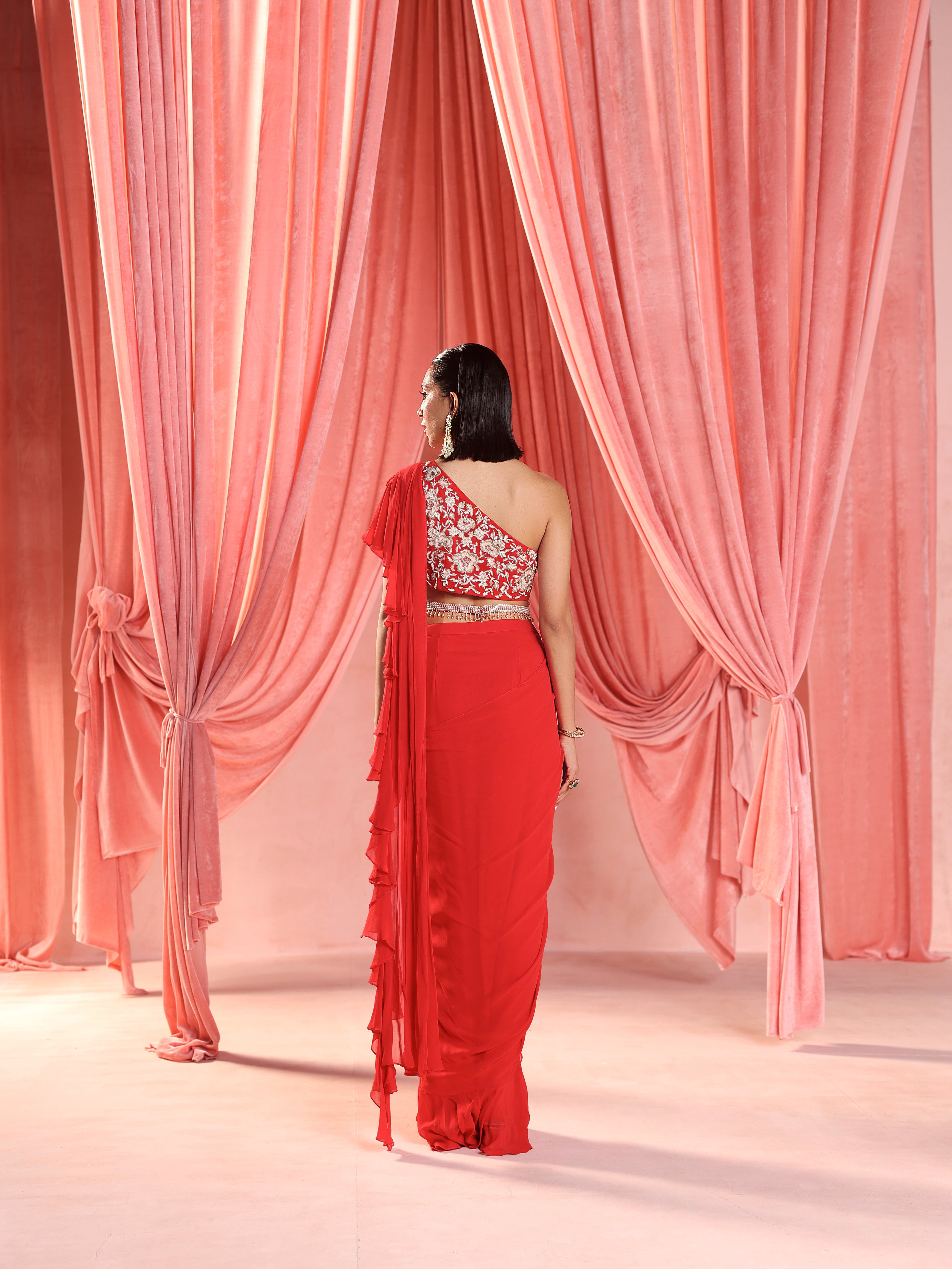 Choli+Pre-Stitched Ruffle Saree
