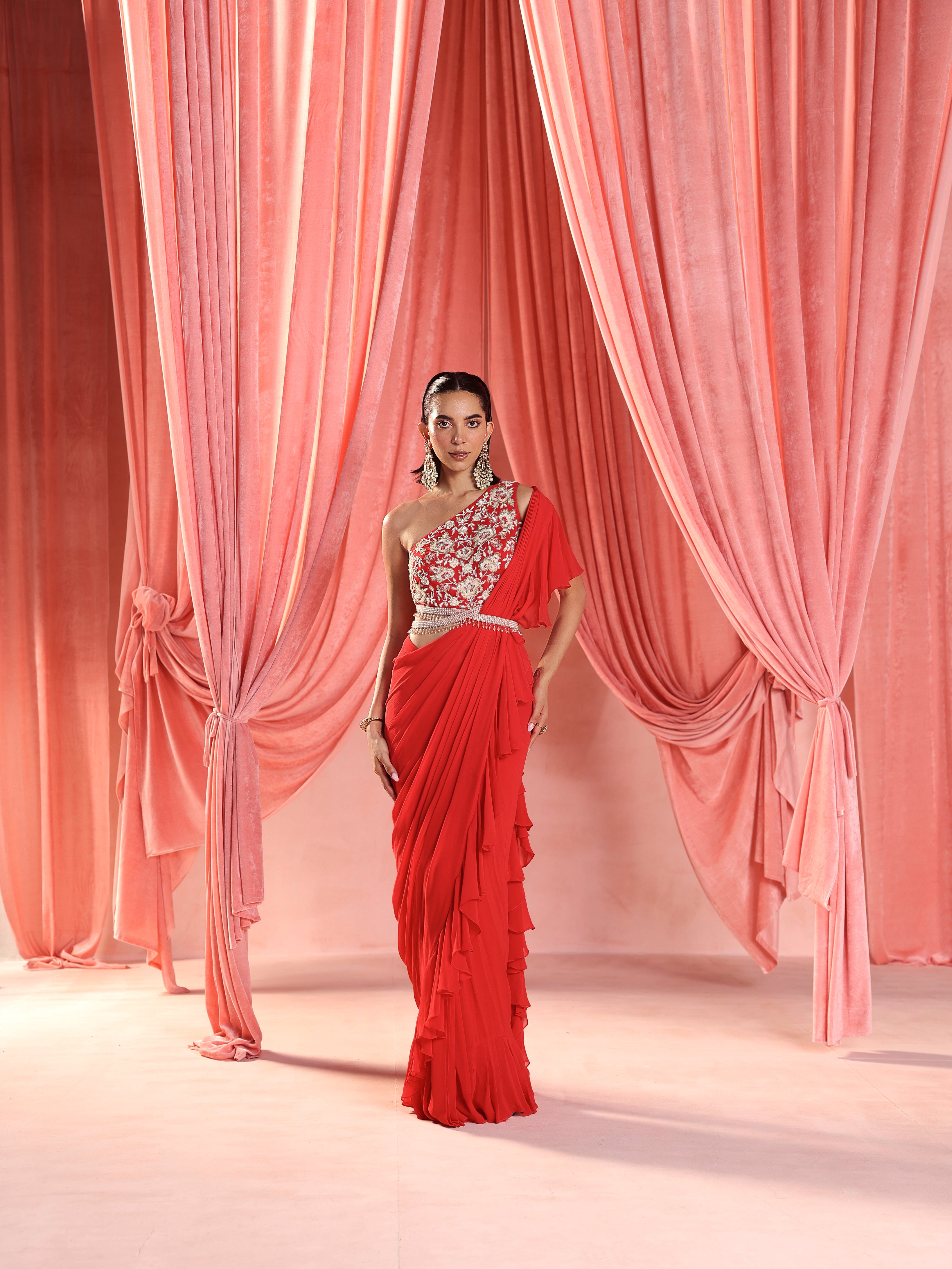 Choli+Pre-Stitched Ruffle Saree