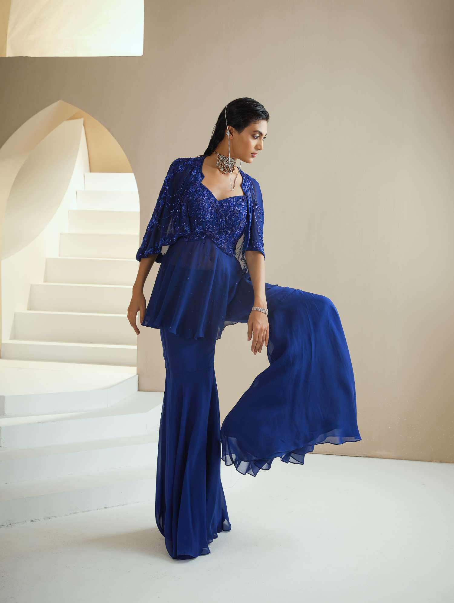 Cape+Peplum Top+Gharara Set