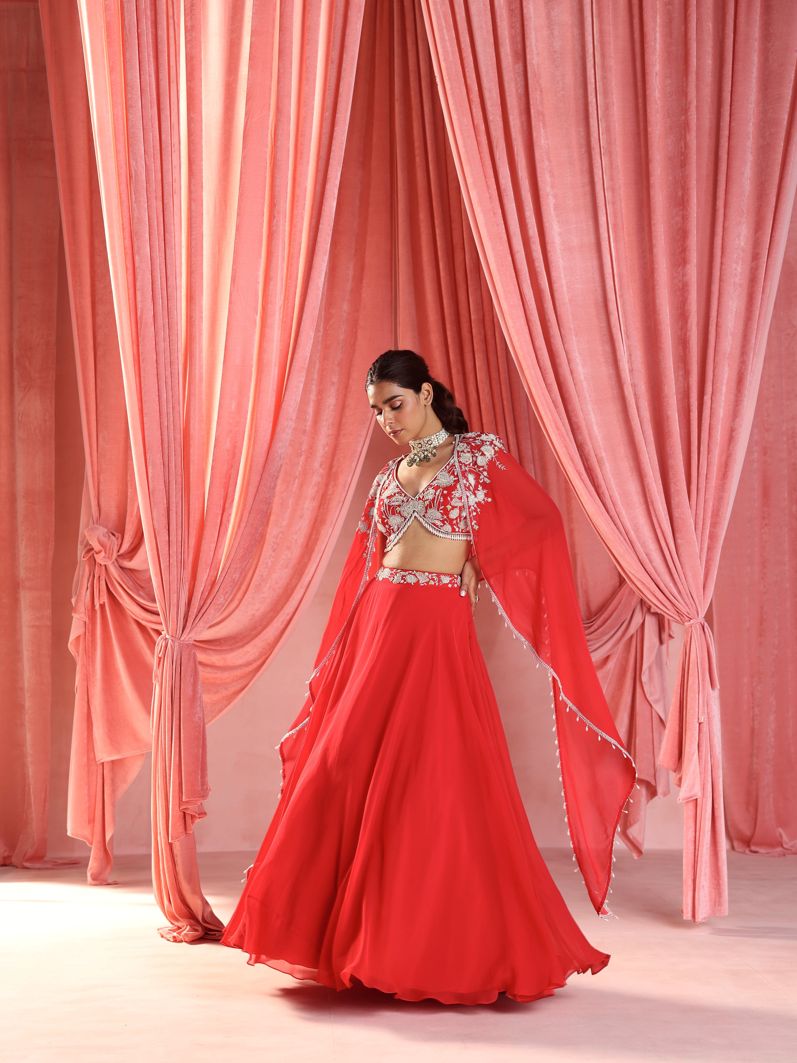 Choli+Cape+Skirt