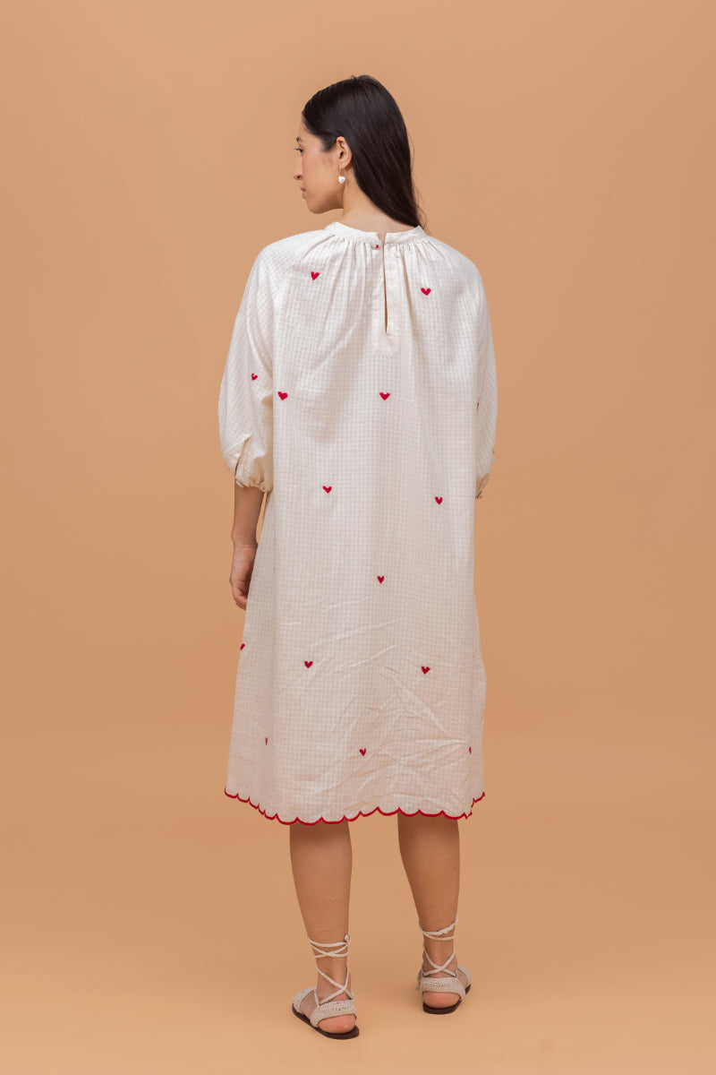 Heart Embroidered Khadi Dress