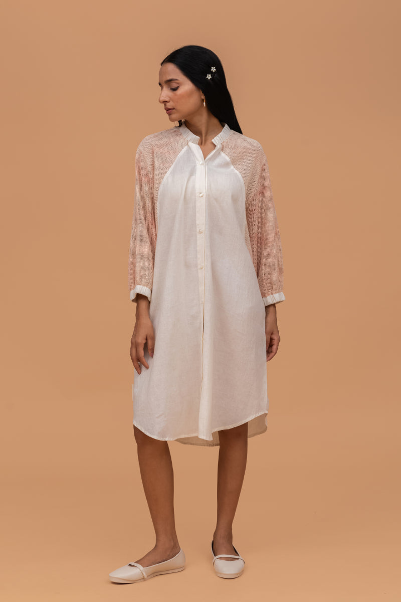 Mesh Cotton Ecoprint Antifit Shirt Dress