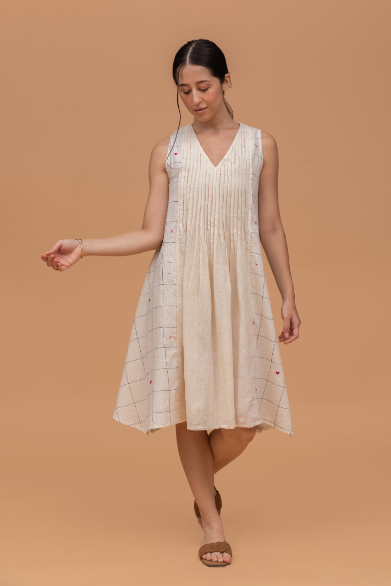 Indigo Dyed Checks Kala Cotton Light Embroidered Off White Kurti