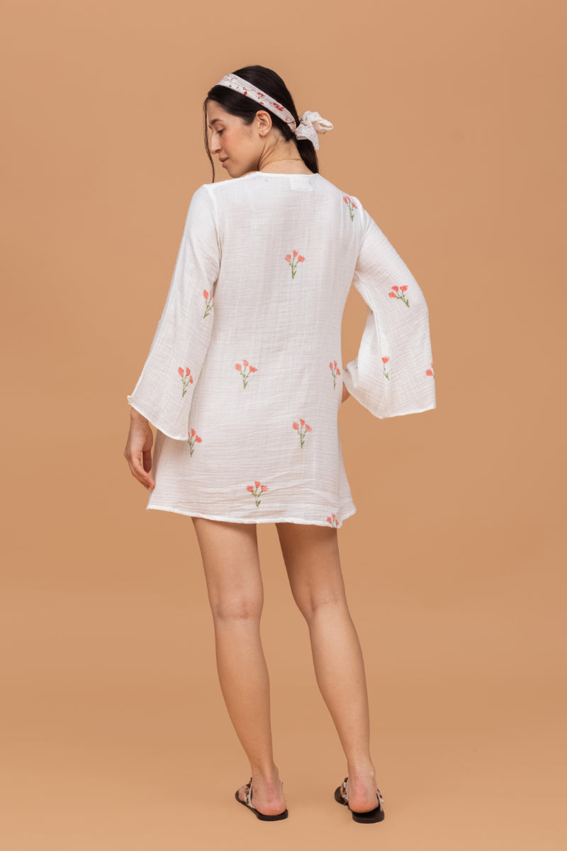 Hand Block Printed Gots-Certified Wrinkle Cotton Short Dress