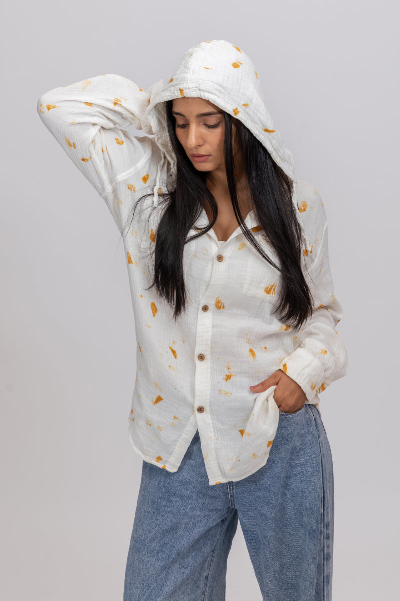 Marigold Ecoprint Gots-Certified Wrinkle Cotton Hoodie