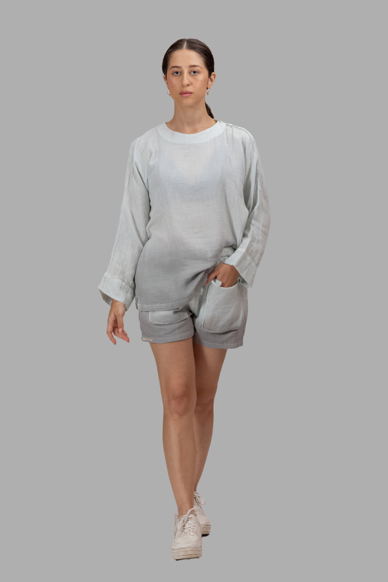 Ocean Shaded Gots-Certified Wrinkle Cotton Antfit Co-ord Set