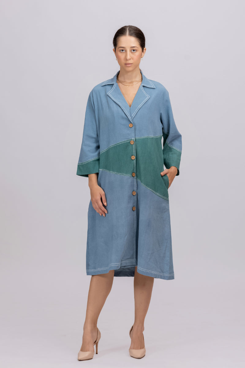 Blue Green Natural Dyed Overcoat In Kalla Cotton