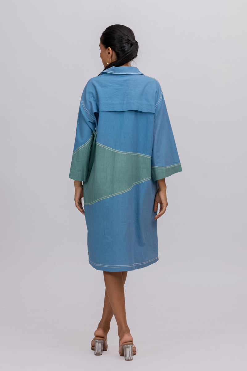 Blue Green Natural Dyed Overcoat In Kala Cotton