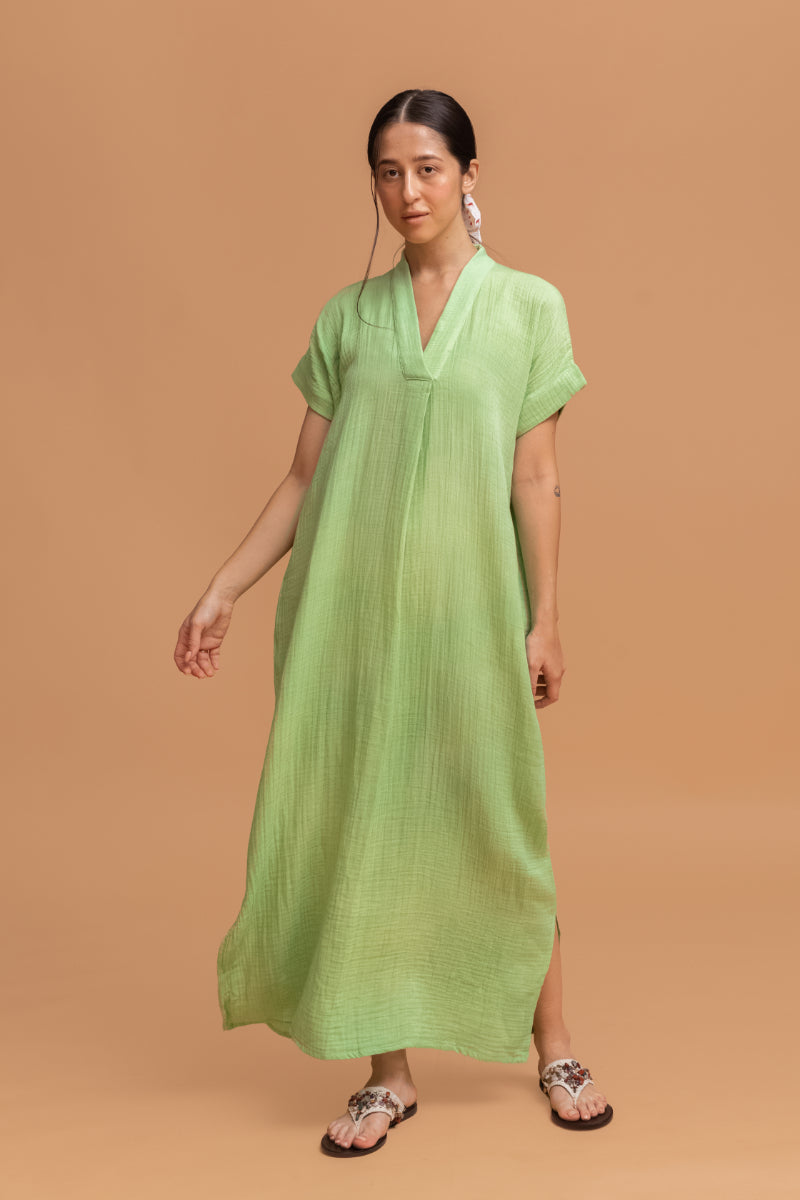 green emerald velvet dress Gulbahar Mint Green Cotton Block Print Maxi Dress – Arbudaa home main image 1