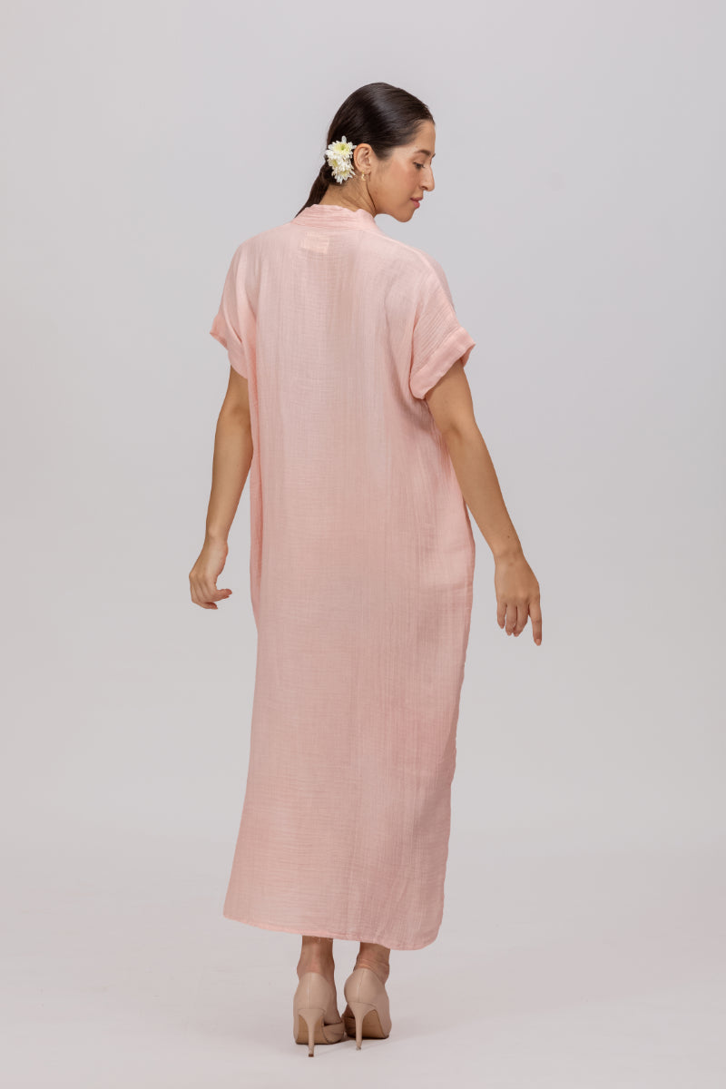 Champagne Peach Gots Certified Wrinkle Cotton Maxi Dress