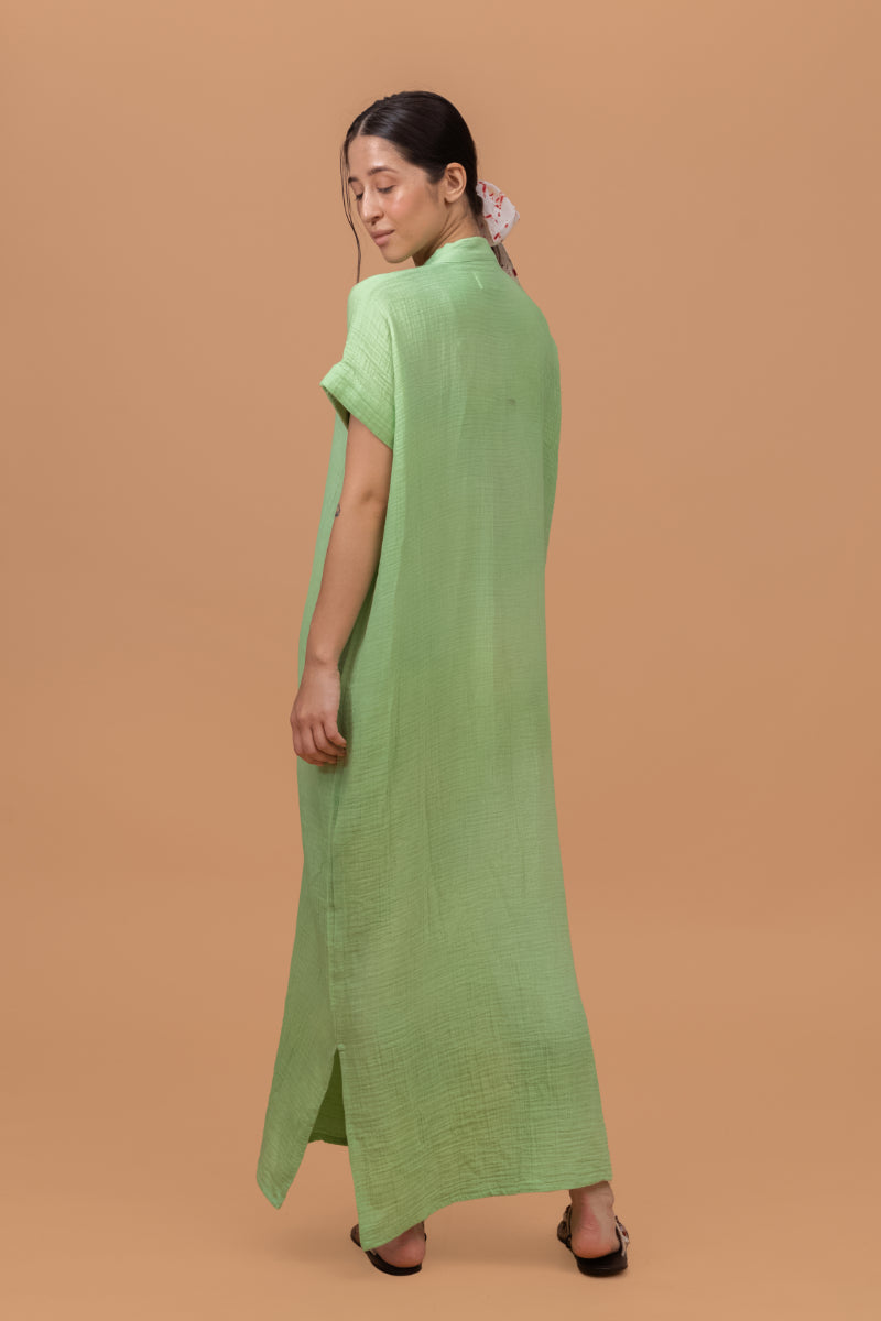 Mint Green Gots Certified Wrinkle Cotton Maxi Dress