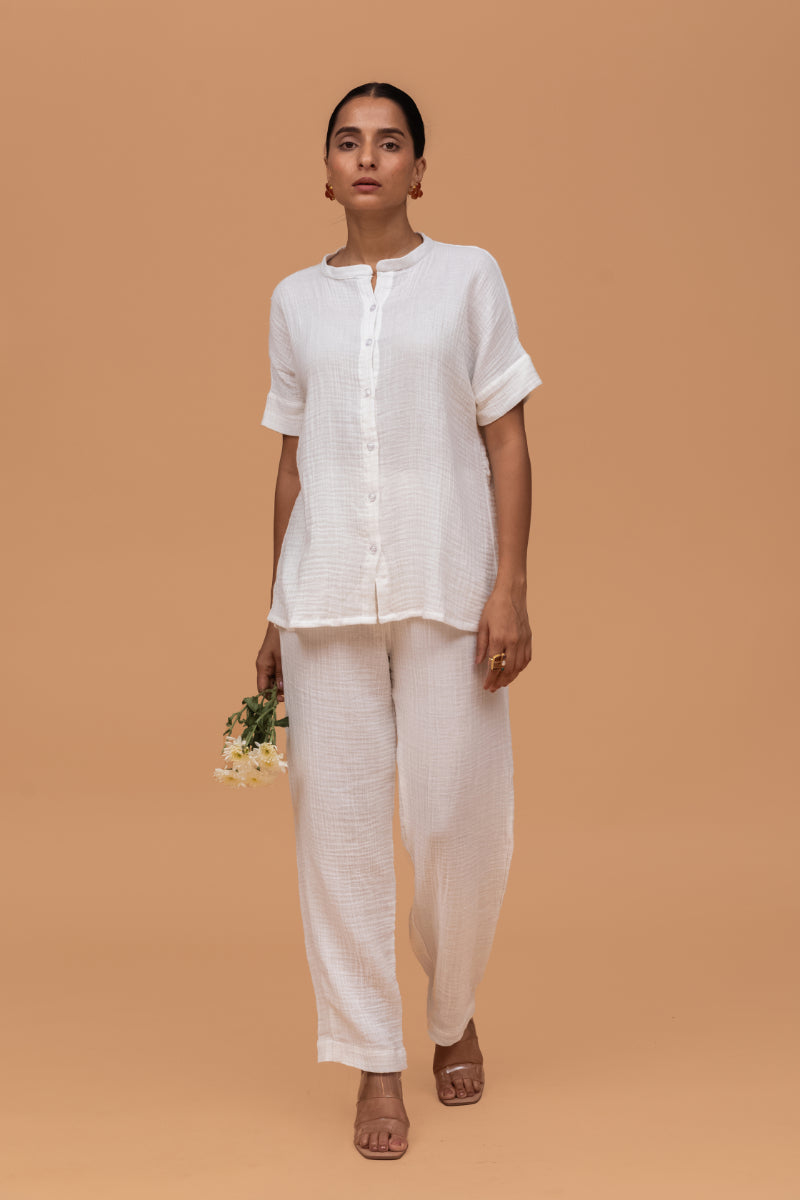 Plain White Gots Certified Wrinkle Cotton Co-ord Set