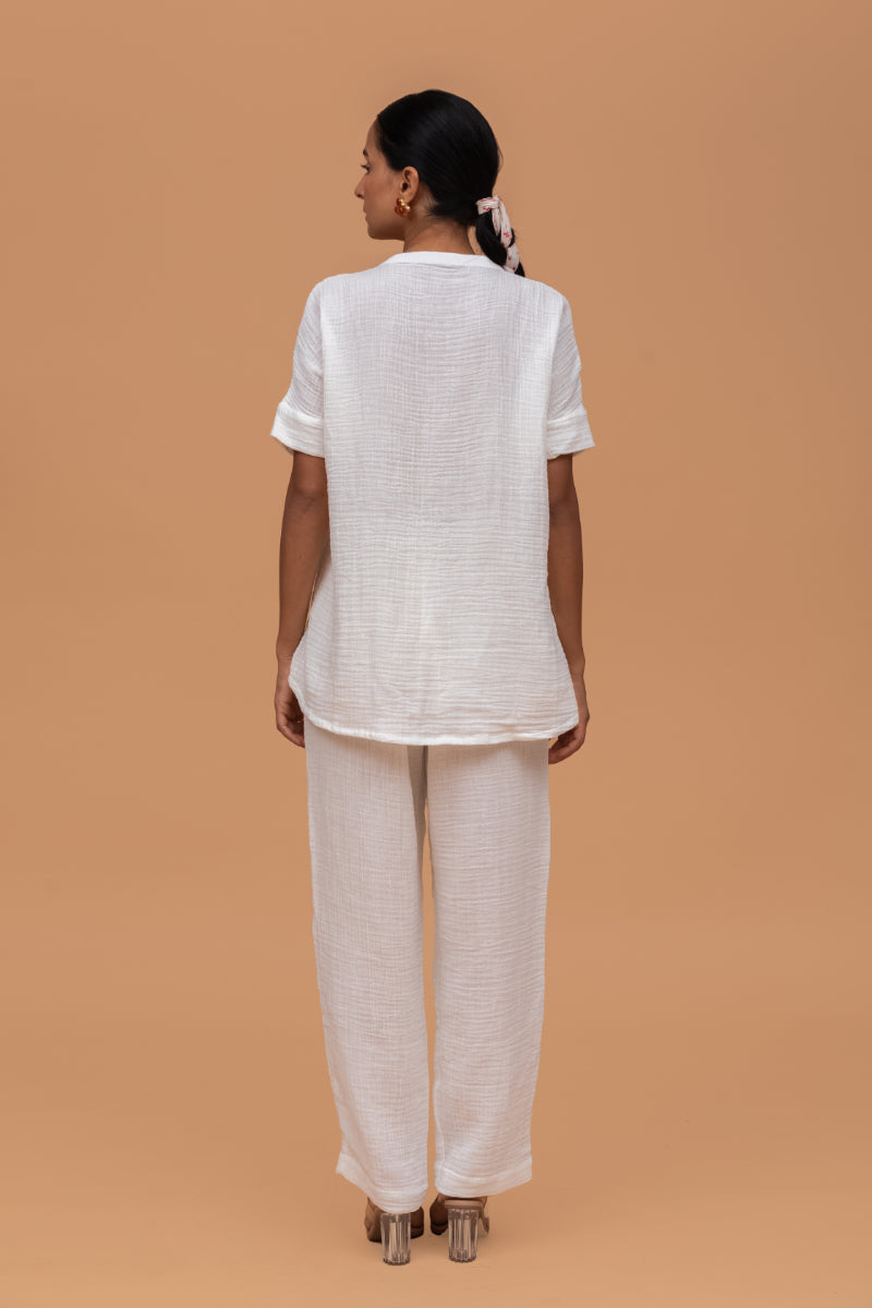 Plain White Gots Certified Wrinkle Cotton Co-ord Set