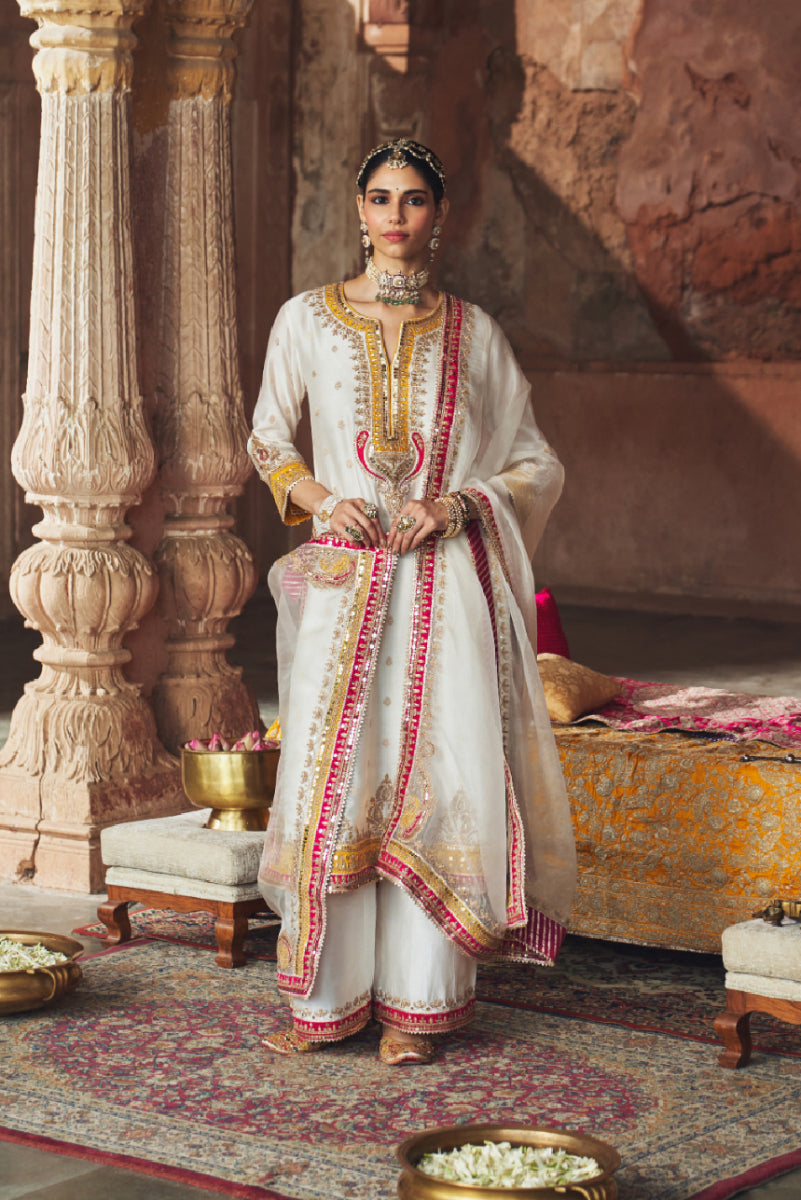 SUMAIRA - DAISY IVORY LONG KURTA WITH PALAZZO AND DUPATTA