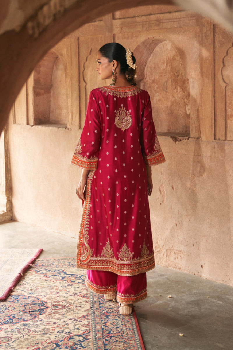 SUMAIRA - HOTPINK LONG KURTA WITH PALAZZO AND DUPATTA
