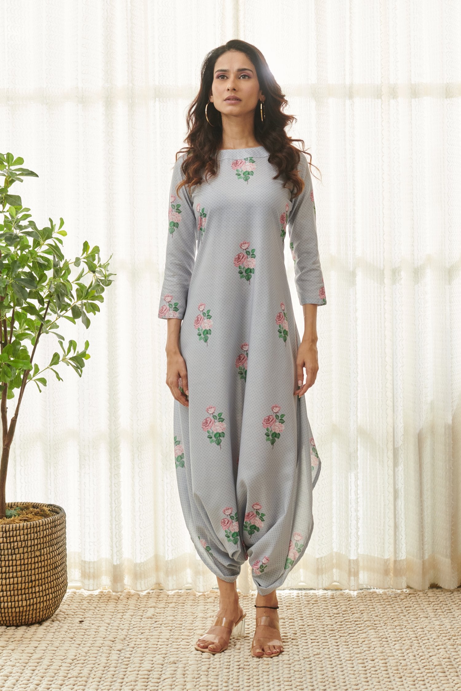 Soft Blue Polka Dot Dhoti Jumpsuit