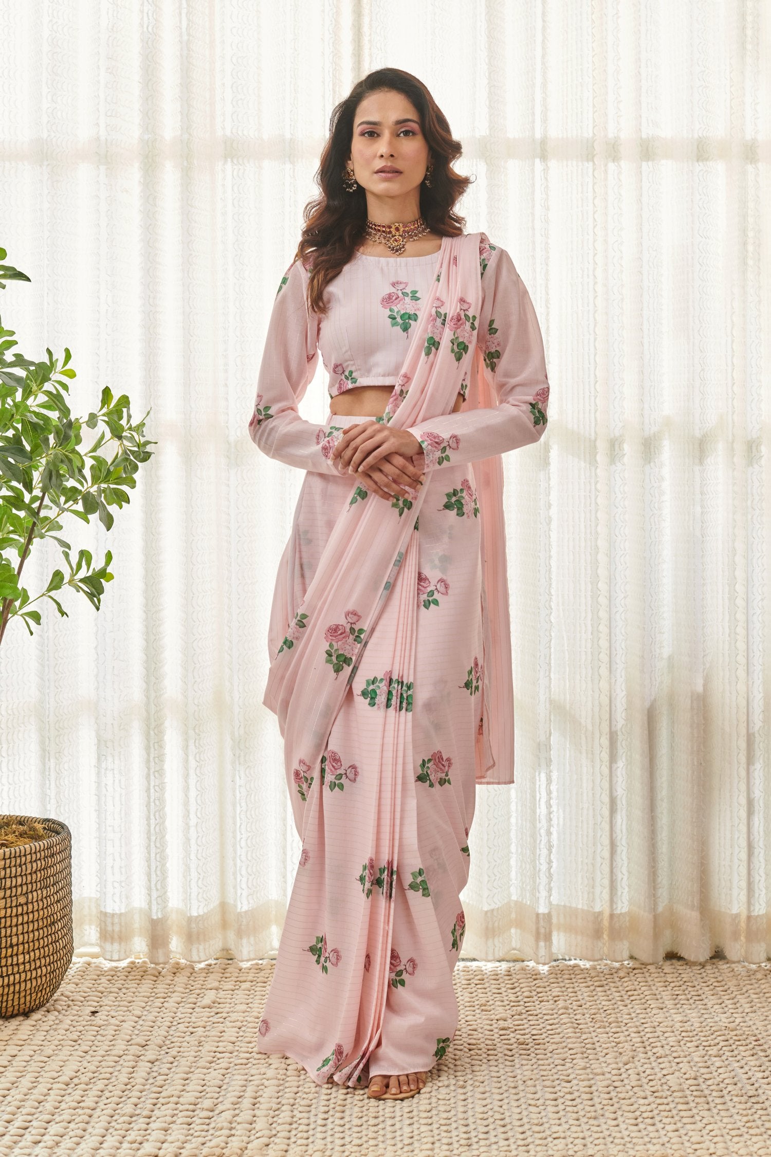 Sweet Pink Ready Saree Set
